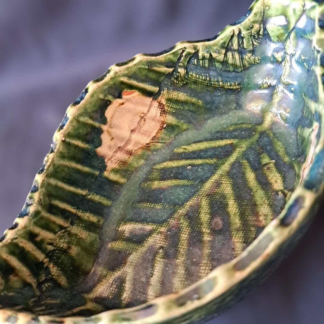 「料理が映えるグリーン」 織部(おりべ)焼き小鉢(幅16cm) 4客セット 骨董