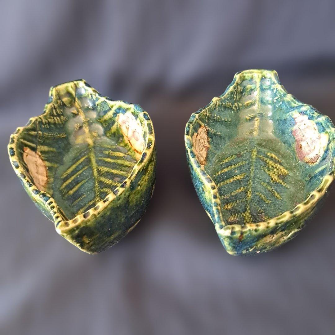 「料理が映えるグリーン」 織部(おりべ)焼き小鉢(幅16cm) 4客セット 骨董