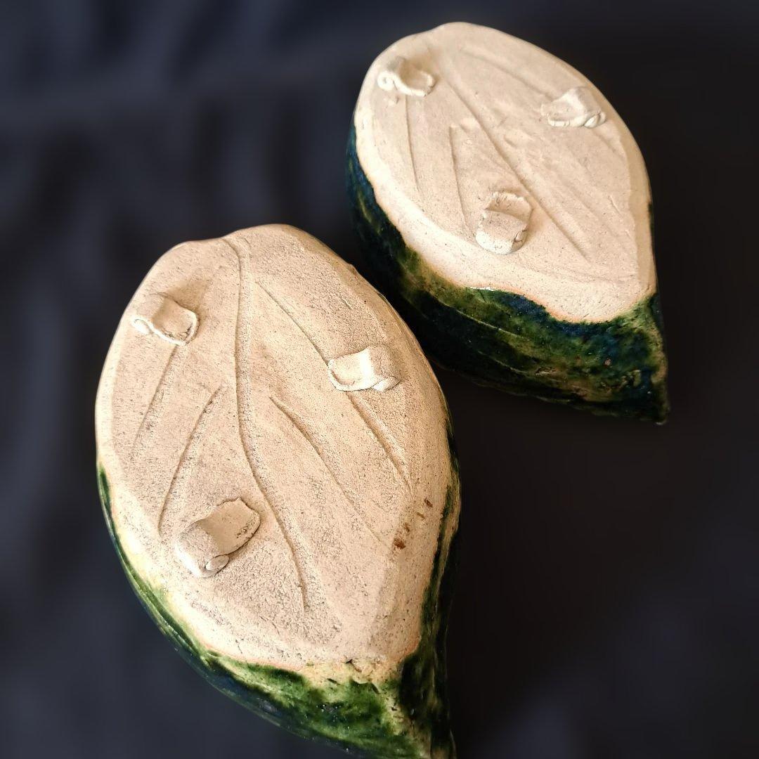 「料理が映えるグリーン」 織部(おりべ)焼き小鉢(幅16cm) 4客セット 骨董