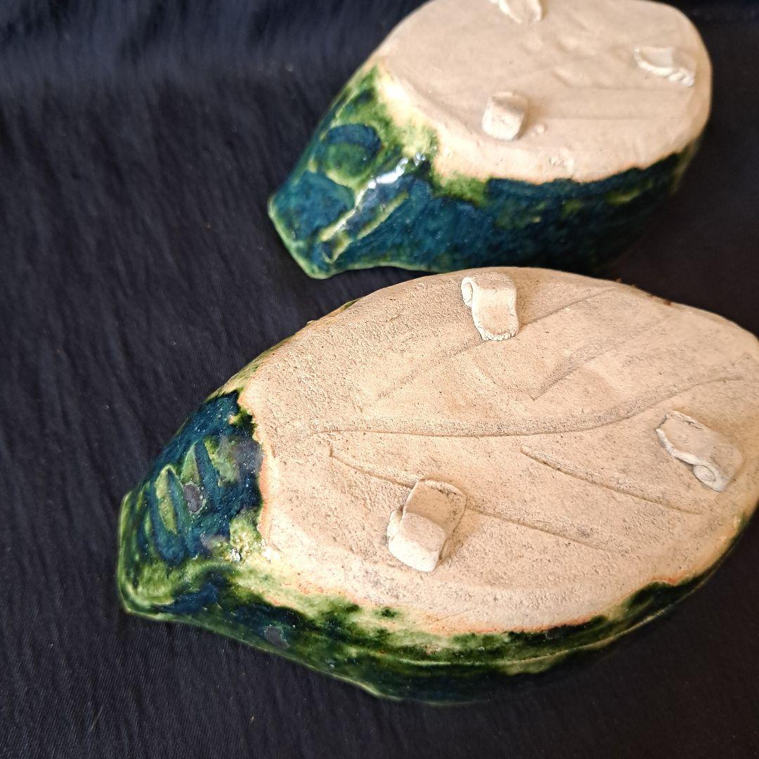 「料理が映えるグリーン」 織部(おりべ)焼き小鉢(幅16cm) 4客セット 骨董