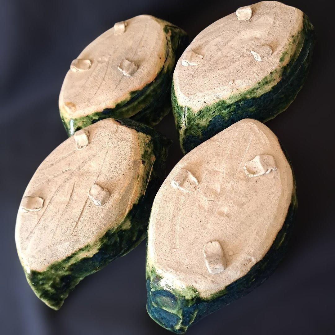 「料理が映えるグリーン」 織部(おりべ)焼き小鉢(幅16cm) 4客セット 骨董