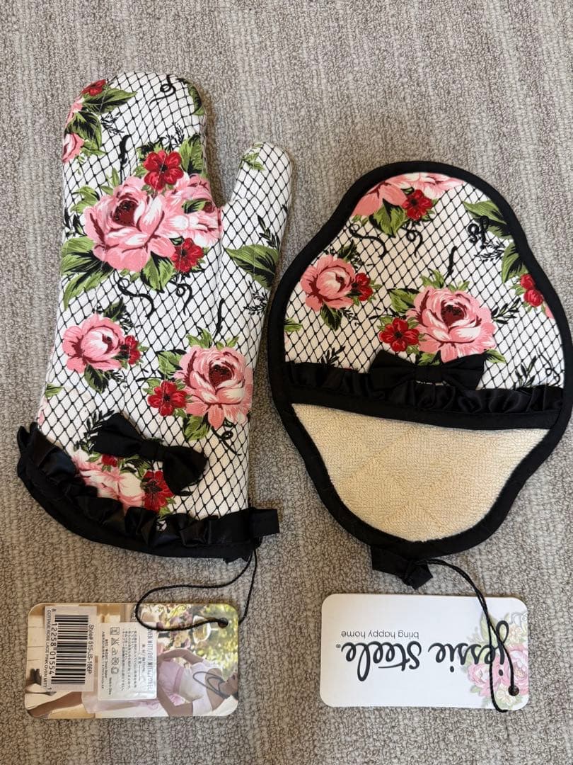 jessie steele 花柄エプロン・ミトン/鍋つかみ3点セット