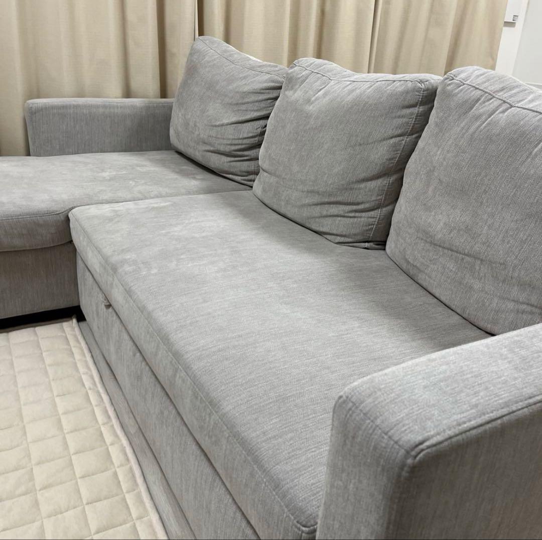 カウチタイプ ソファ ライトグレー 収納付き 210cm