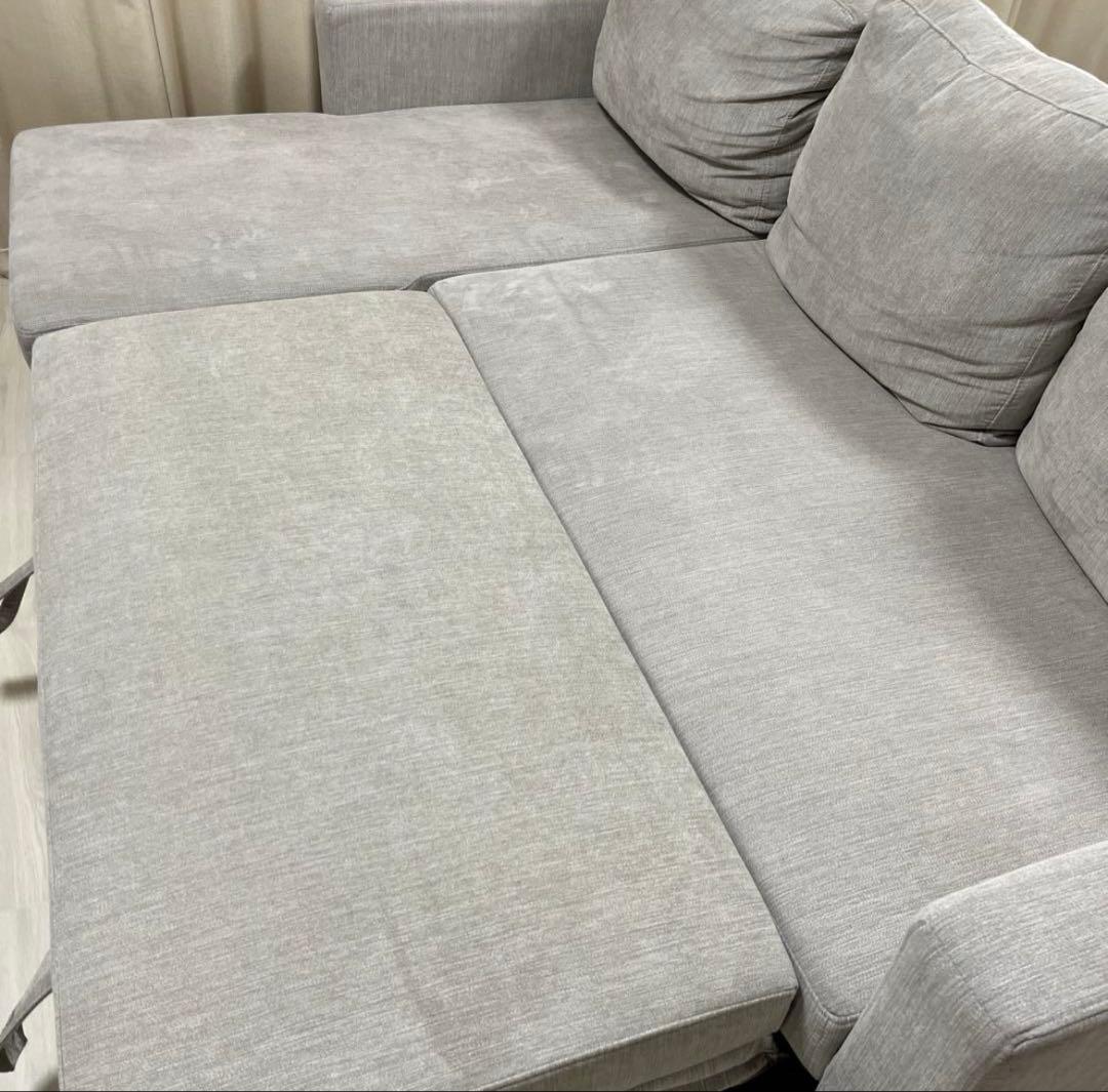 カウチタイプ ソファ ライトグレー 収納付き 210cm