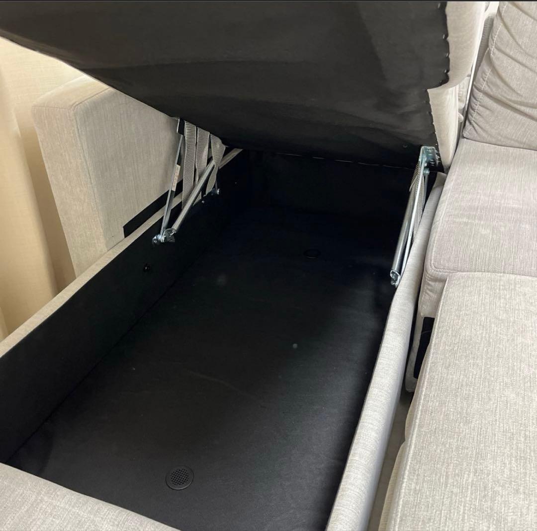 カウチタイプ ソファ ライトグレー 収納付き 210cm