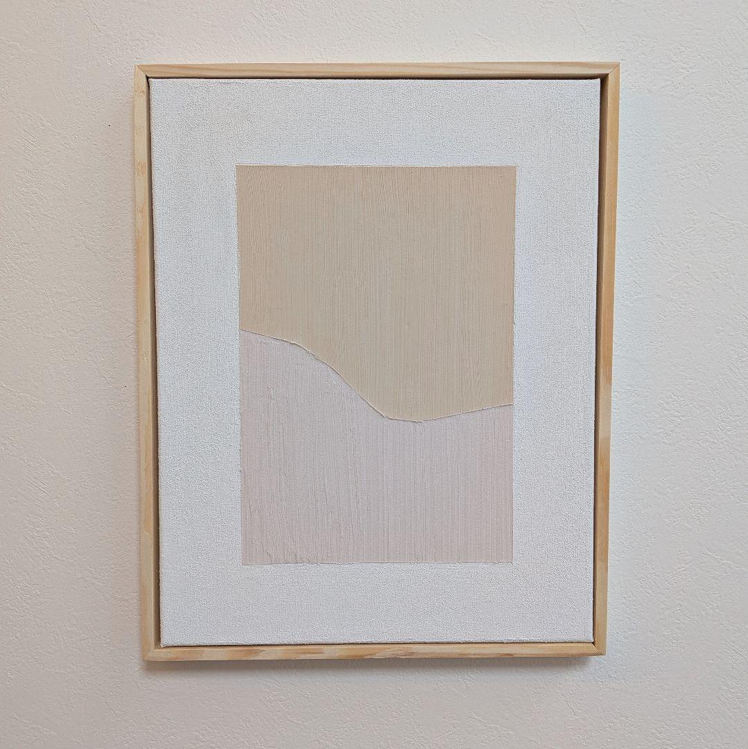 アート 抽象画 27.9cm×35.6cm ベージュ ピンク フレーム付き