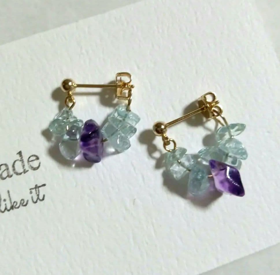 1578良い人間関係を築く✨️✨️　アメジスト　アクアマリンピアス　フープピアス