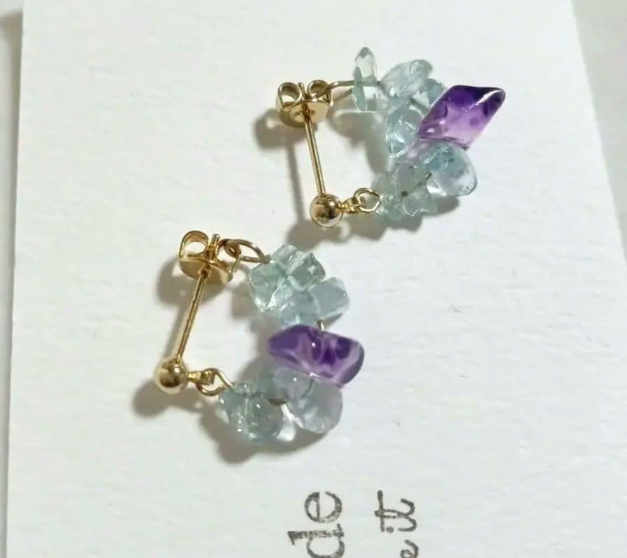 1578良い人間関係を築く✨️✨️　アメジスト　アクアマリンピアス　フープピアス