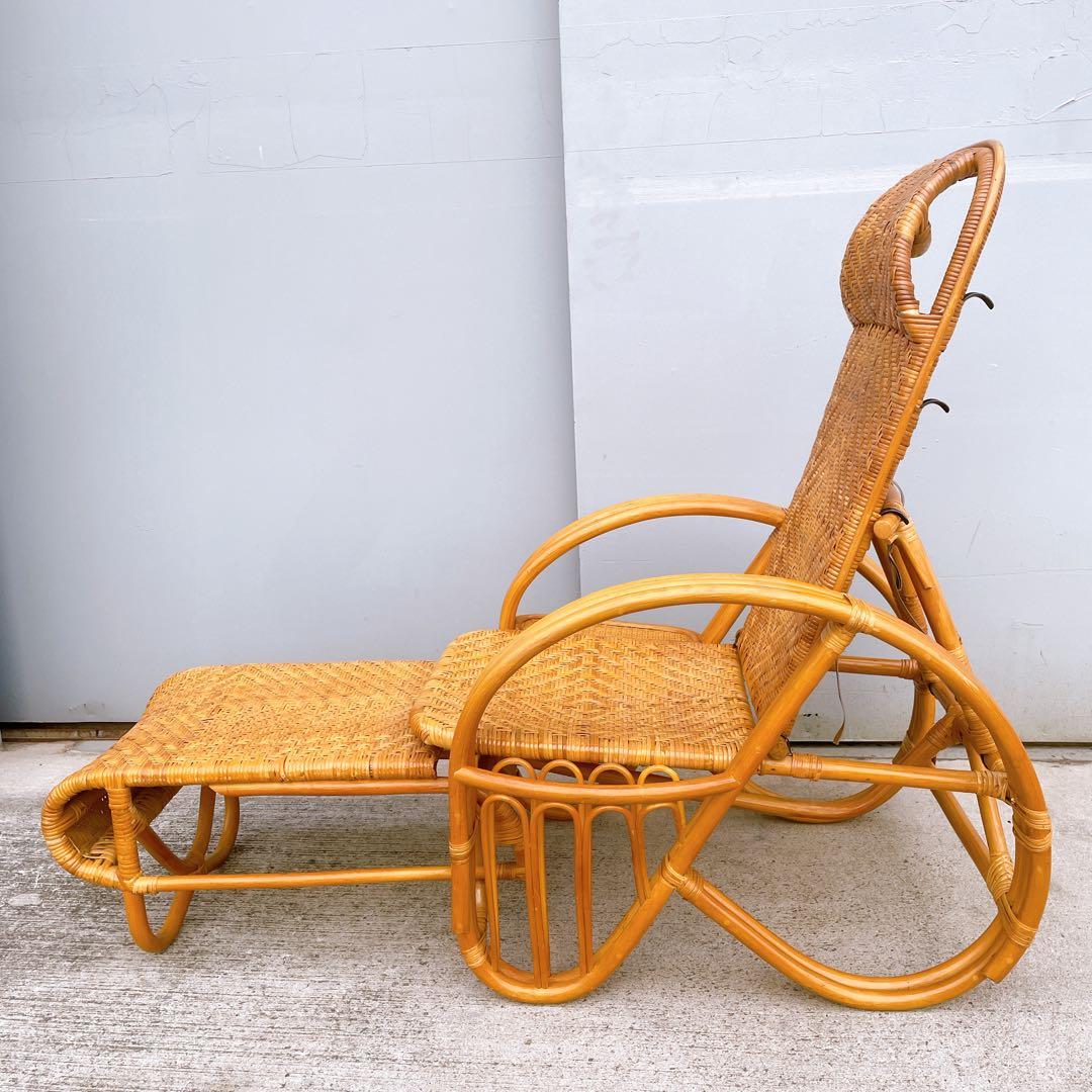 【送料無料】 ラタン リクライニングチェア テーブル マガジンラック オットマン