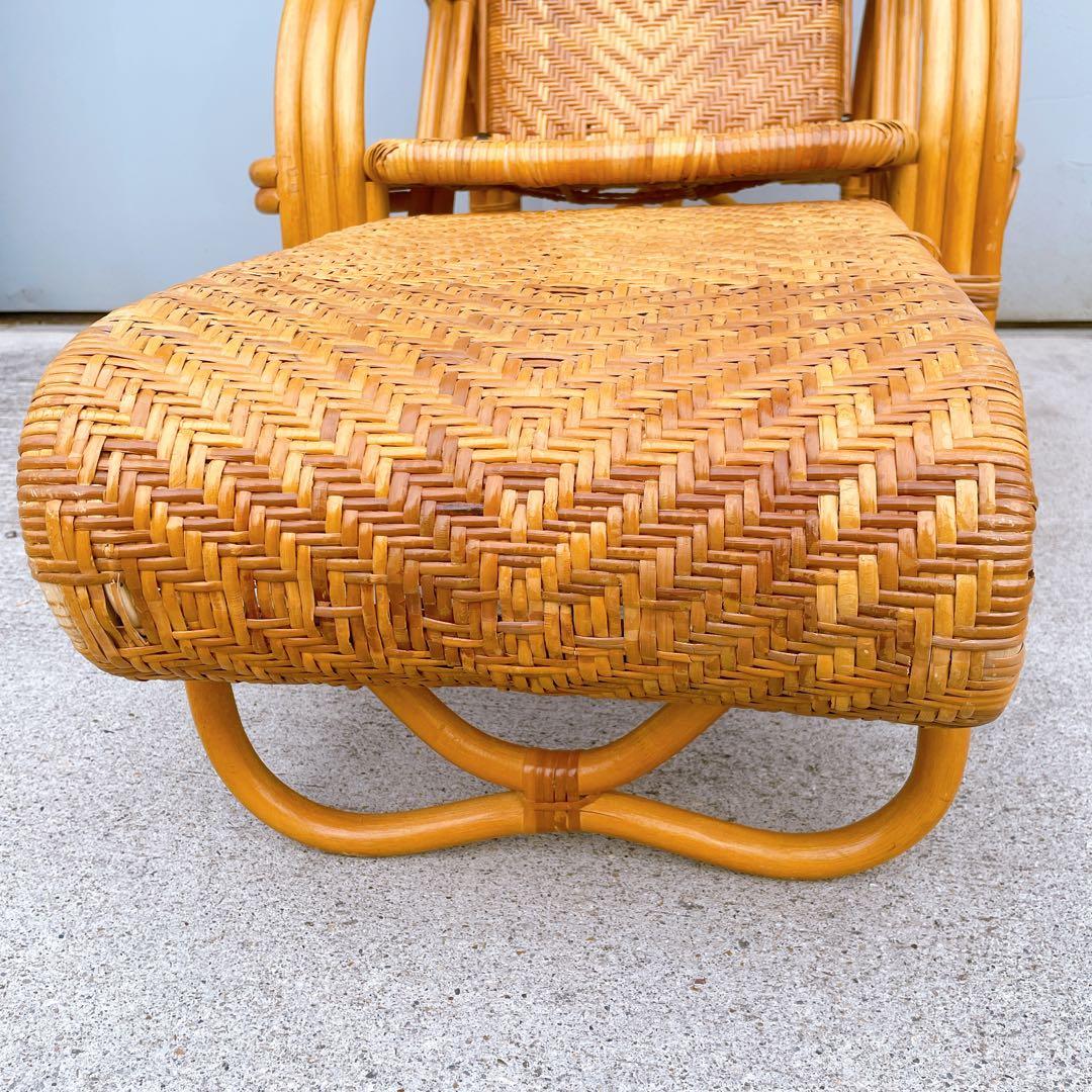 【送料無料】 ラタン リクライニングチェア テーブル マガジンラック オットマン