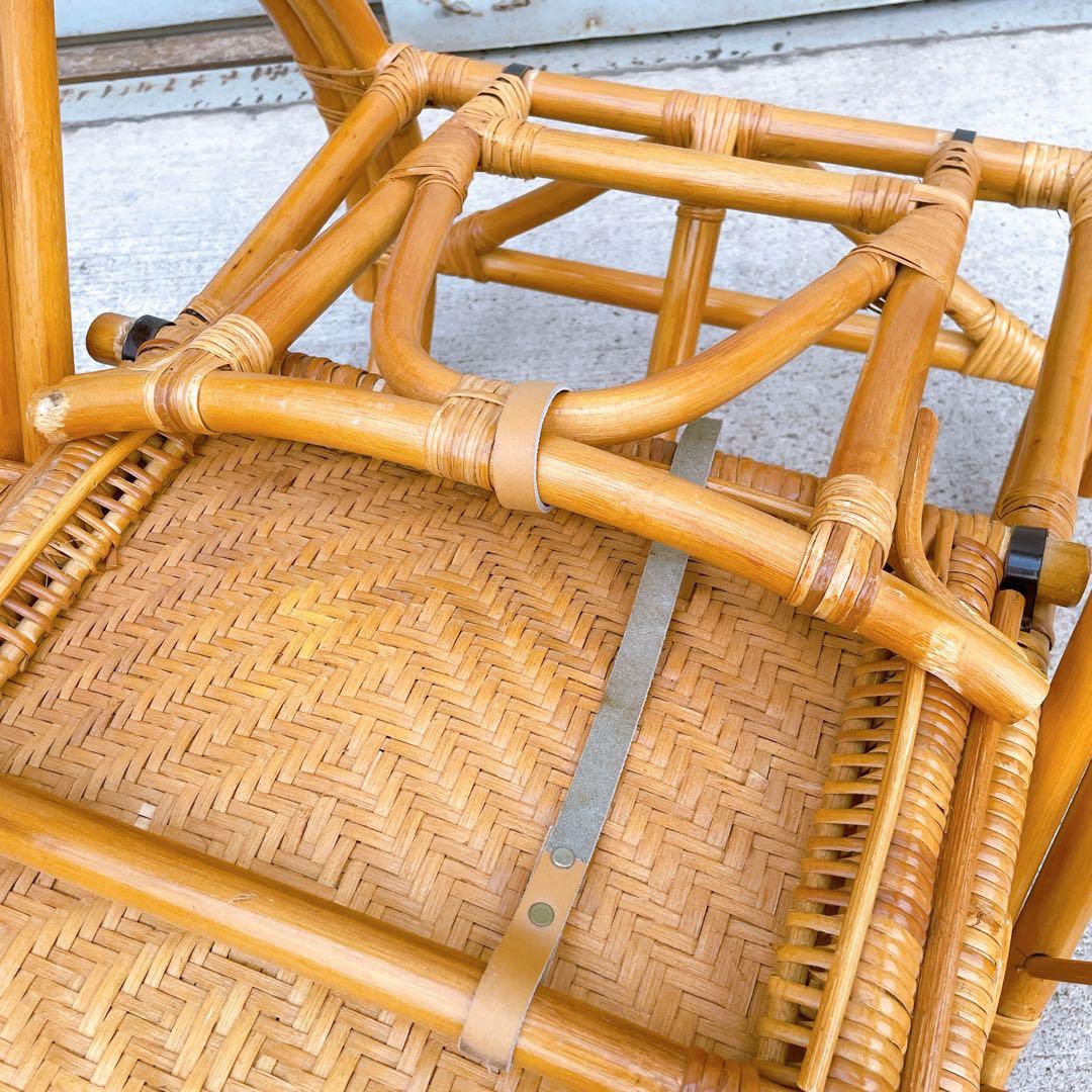 【送料無料】 ラタン リクライニングチェア テーブル マガジンラック オットマン