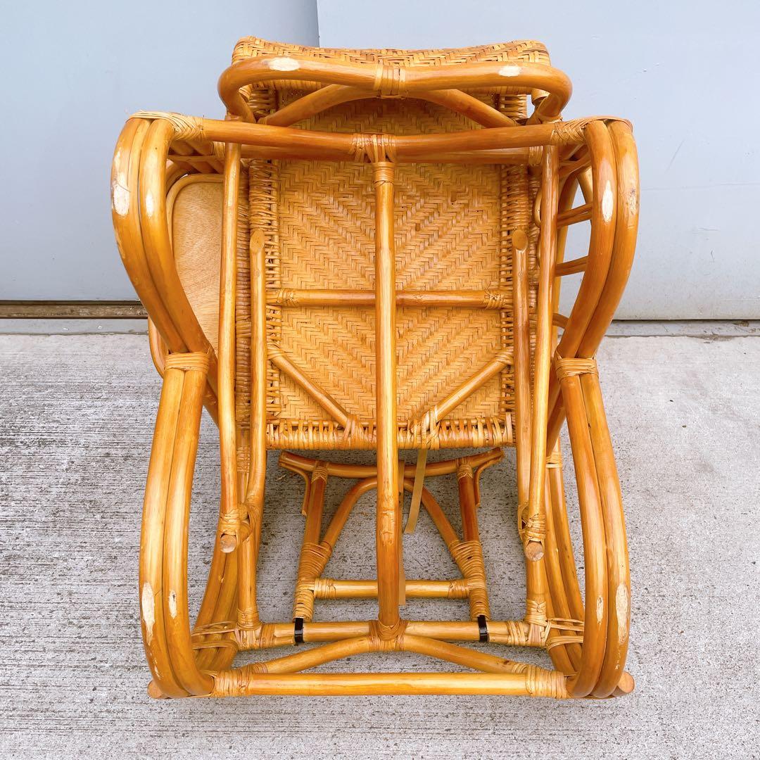 【送料無料】 ラタン リクライニングチェア テーブル マガジンラック オットマン