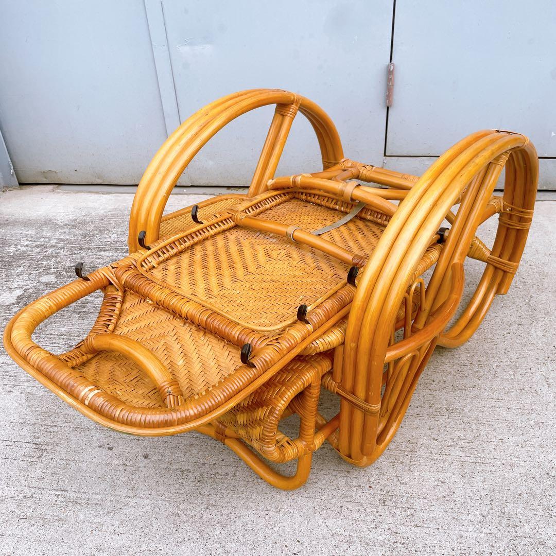 【送料無料】 ラタン リクライニングチェア テーブル マガジンラック オットマン