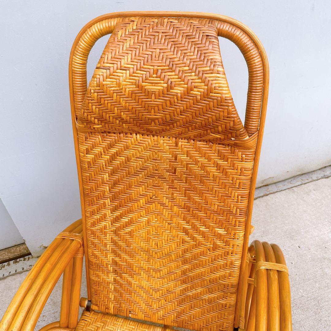 【送料無料】 ラタン リクライニングチェア テーブル マガジンラック オットマン