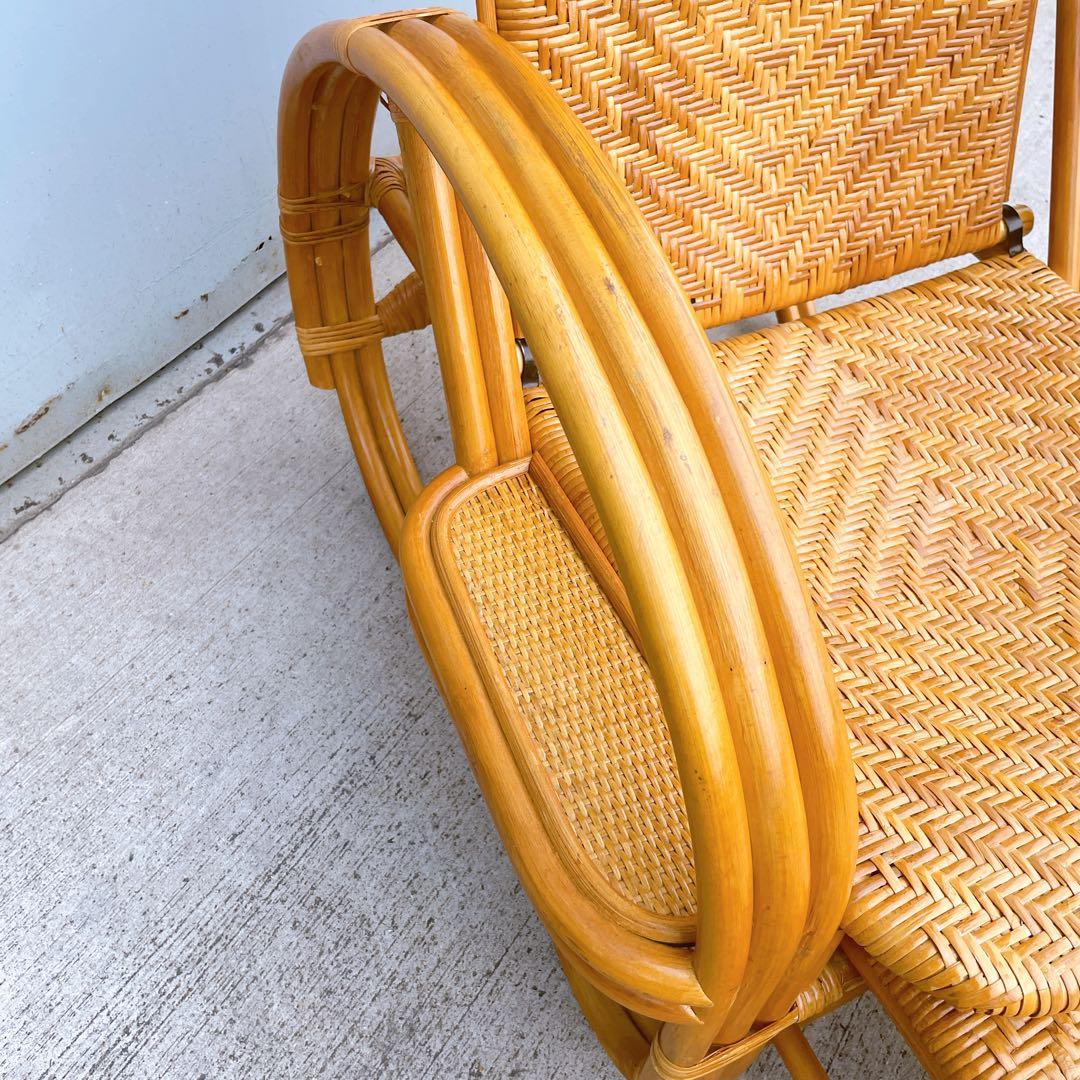 【送料無料】 ラタン リクライニングチェア テーブル マガジンラック オットマン