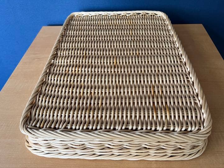 よし与工房　角浅型プラタンかご　アイボリー　４つセット①