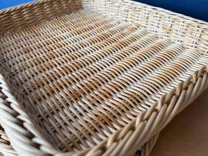 よし与工房　角浅型プラタンかご　アイボリー　４つセット①