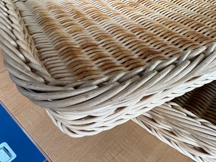 よし与工房　角浅型プラタンかご　アイボリー　４つセット①