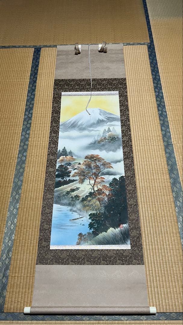 掛け軸 四季4本セット「富峰四季之図」春夏秋冬／富士山図／尺五立／箱付き