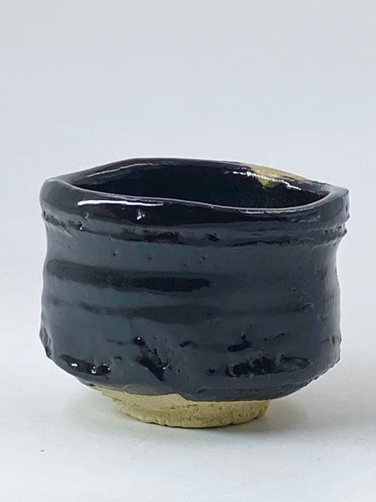 【七代　加藤幸兵衛（裕英）】黒織部　酒杯　ぐい呑み　共箱　底部在銘　父　加藤卓男