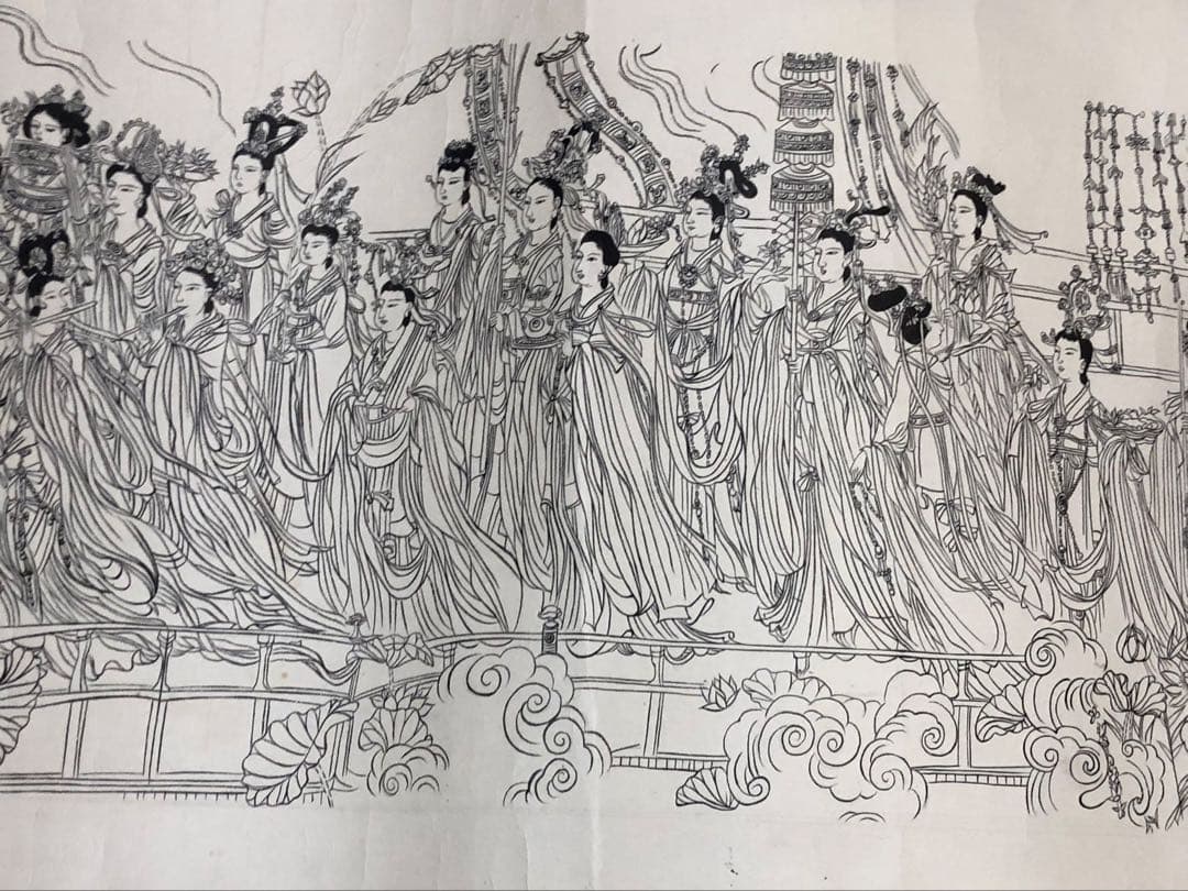 中国美術 佛画 巻物 傅香 絵［八十七仙人図］紙本　肉筆　32！