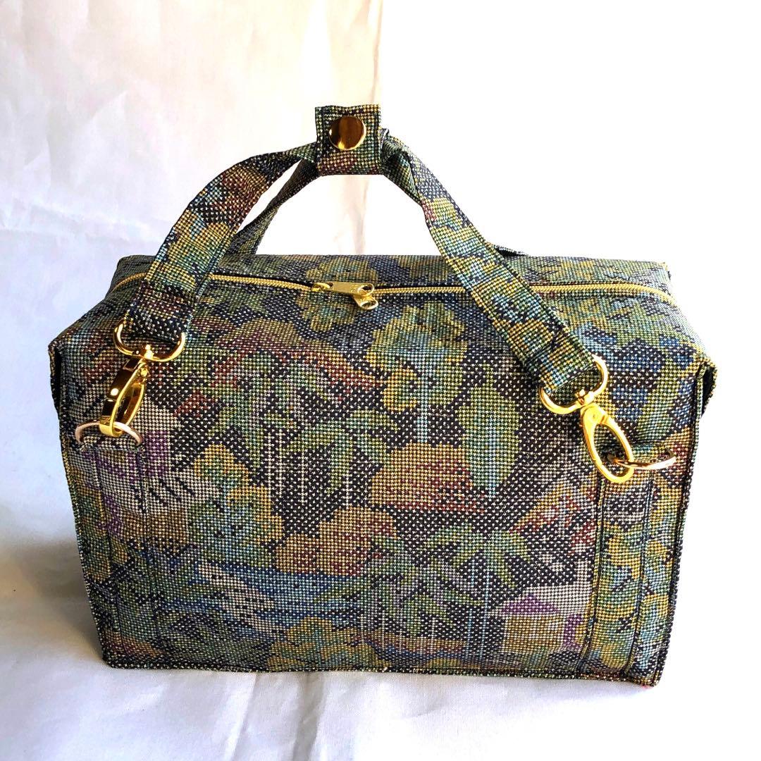 大島紬　正絹　リメイク　ミニボストンバッグ　ショルダーバッグ