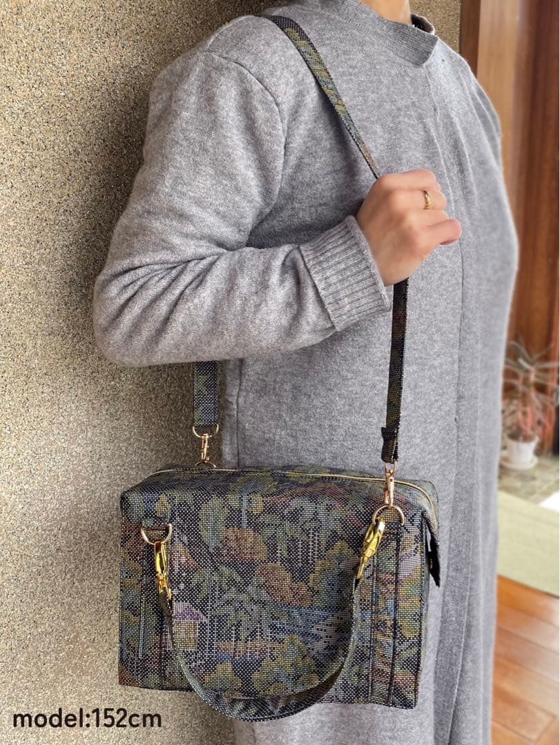 大島紬　正絹　リメイク　ミニボストンバッグ　ショルダーバッグ