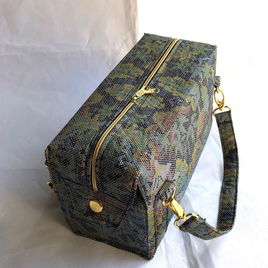 大島紬　正絹　リメイク　ミニボストンバッグ　ショルダーバッグ