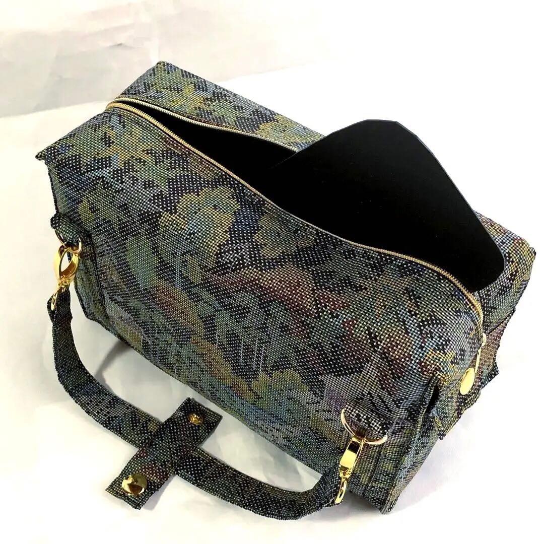 大島紬　正絹　リメイク　ミニボストンバッグ　ショルダーバッグ