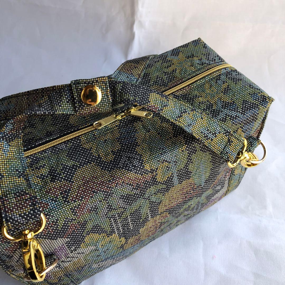 大島紬　正絹　リメイク　ミニボストンバッグ　ショルダーバッグ