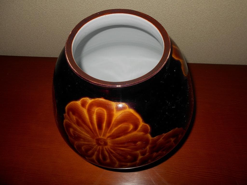 【 九谷焼　為吉 】 九谷焼　深厚釉　花瓶　為吉　:　飾り壺　三ツ井為吉