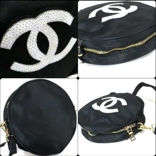 シャネル ナイロン 丸型 黒 スパンコール ショルダーバッグ シャネル
