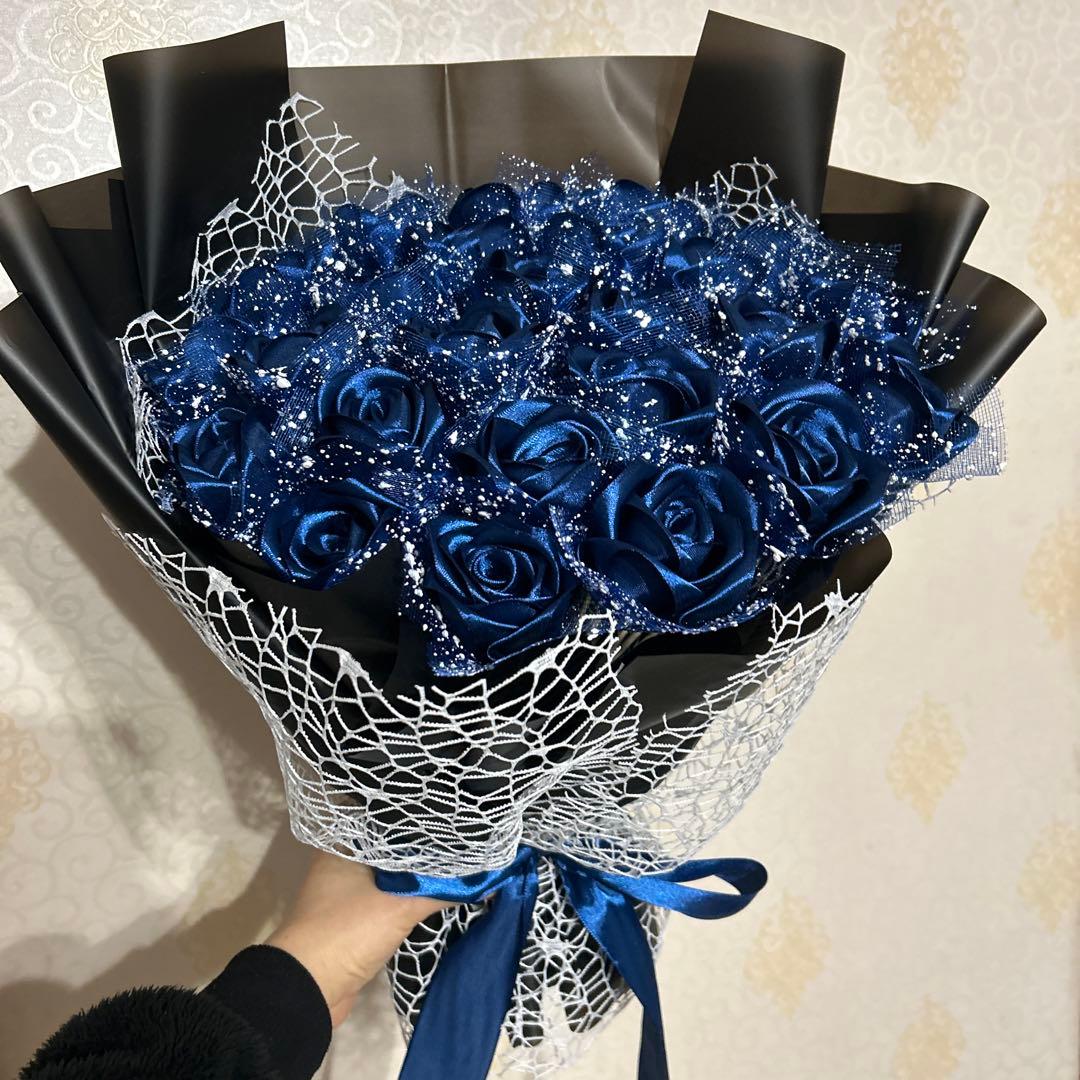 25本青バラブーケ リボン薔薇 枯れない薔薇 プレゼント お祝い　好きな人へ