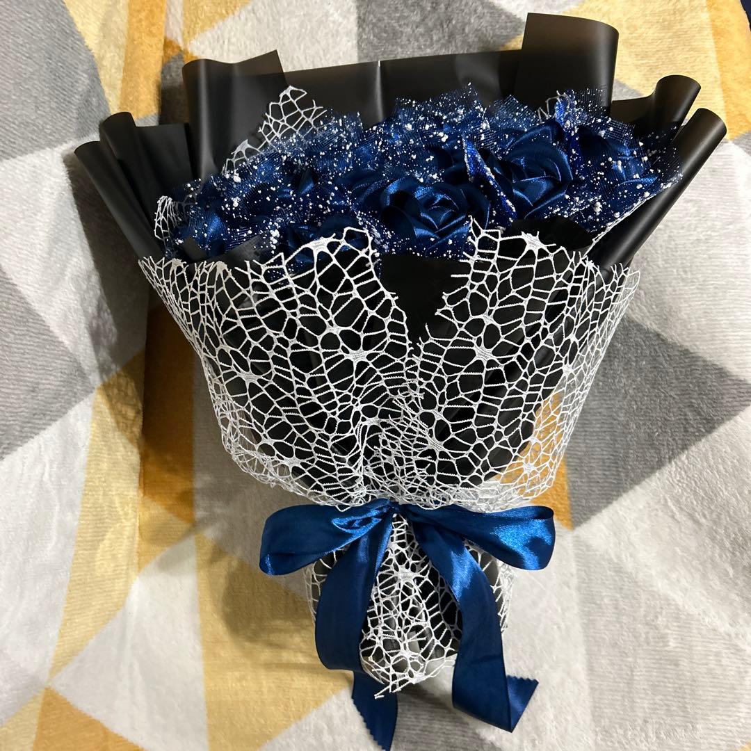 25本青バラブーケ リボン薔薇 枯れない薔薇 プレゼント お祝い　好きな人へ