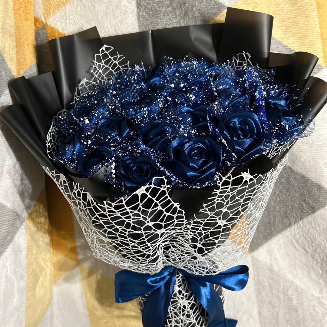 25本青バラブーケ リボン薔薇 枯れない薔薇 プレゼント お祝い　好きな人へ