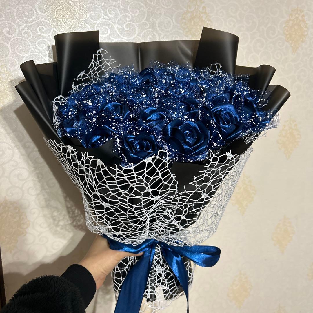 25本青バラブーケ リボン薔薇 枯れない薔薇 プレゼント お祝い　好きな人へ