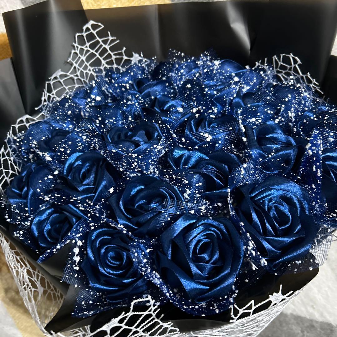 25本青バラブーケ リボン薔薇 枯れない薔薇 プレゼント お祝い　好きな人へ