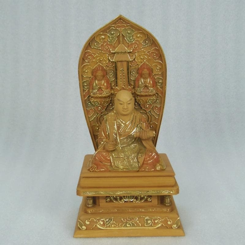 蔵出し特価　仏像★香木材 三宝尊付 日蓮上人(日蓮聖人)像2.5寸★眼入り