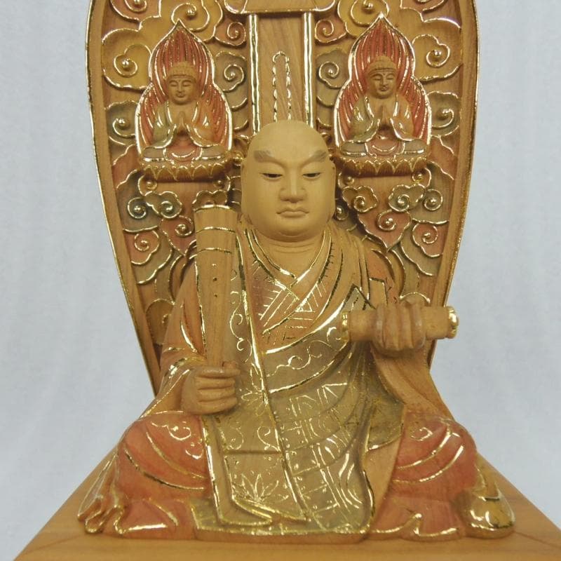蔵出し特価　仏像★香木材 三宝尊付 日蓮上人(日蓮聖人)像2.5寸★眼入り