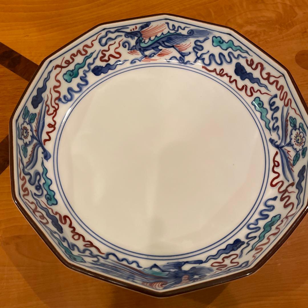 辻常陸　14代　染錦龍鳳凰紋　菓子鉢　深皿　作家作品　手描き