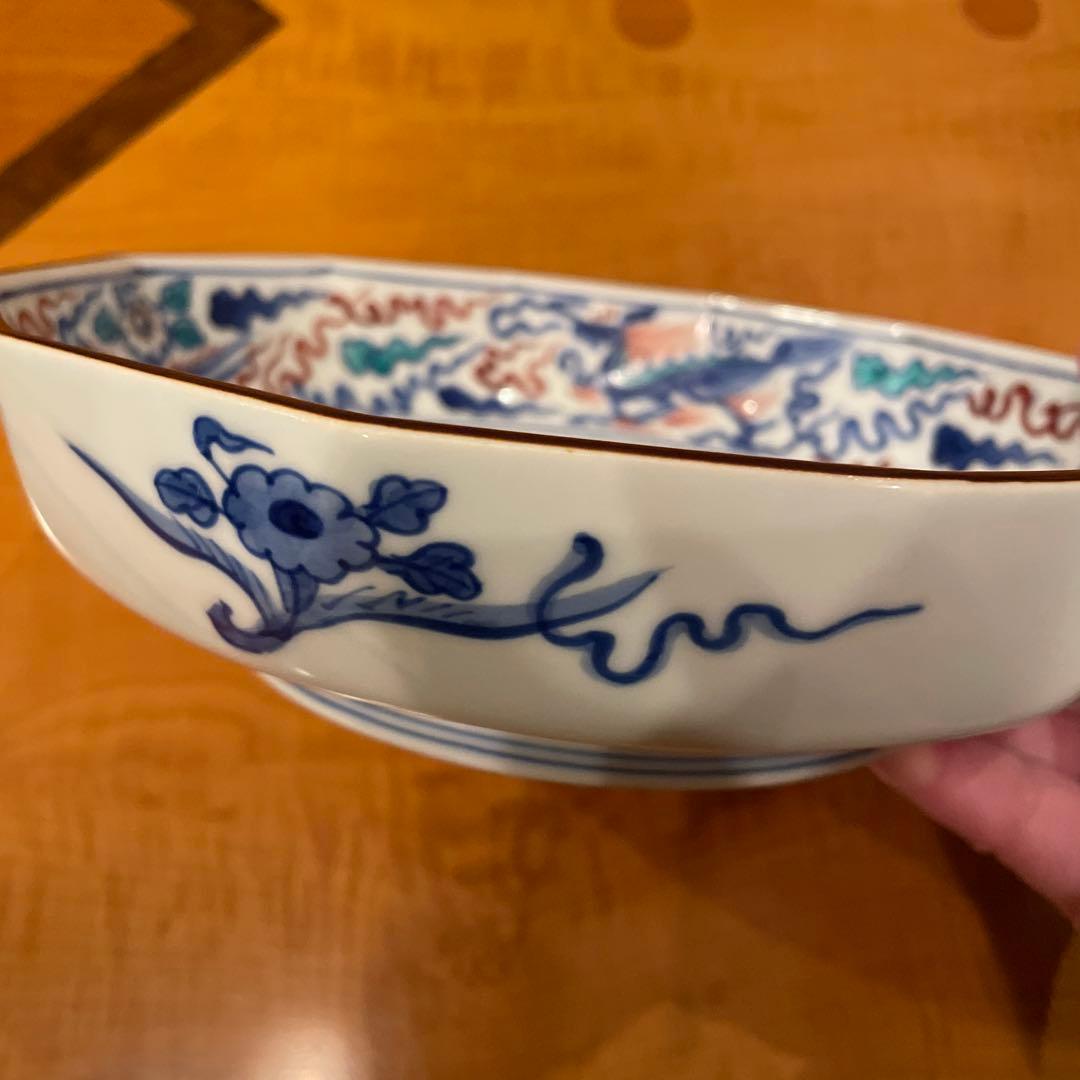 辻常陸　14代　染錦龍鳳凰紋　菓子鉢　深皿　作家作品　手描き