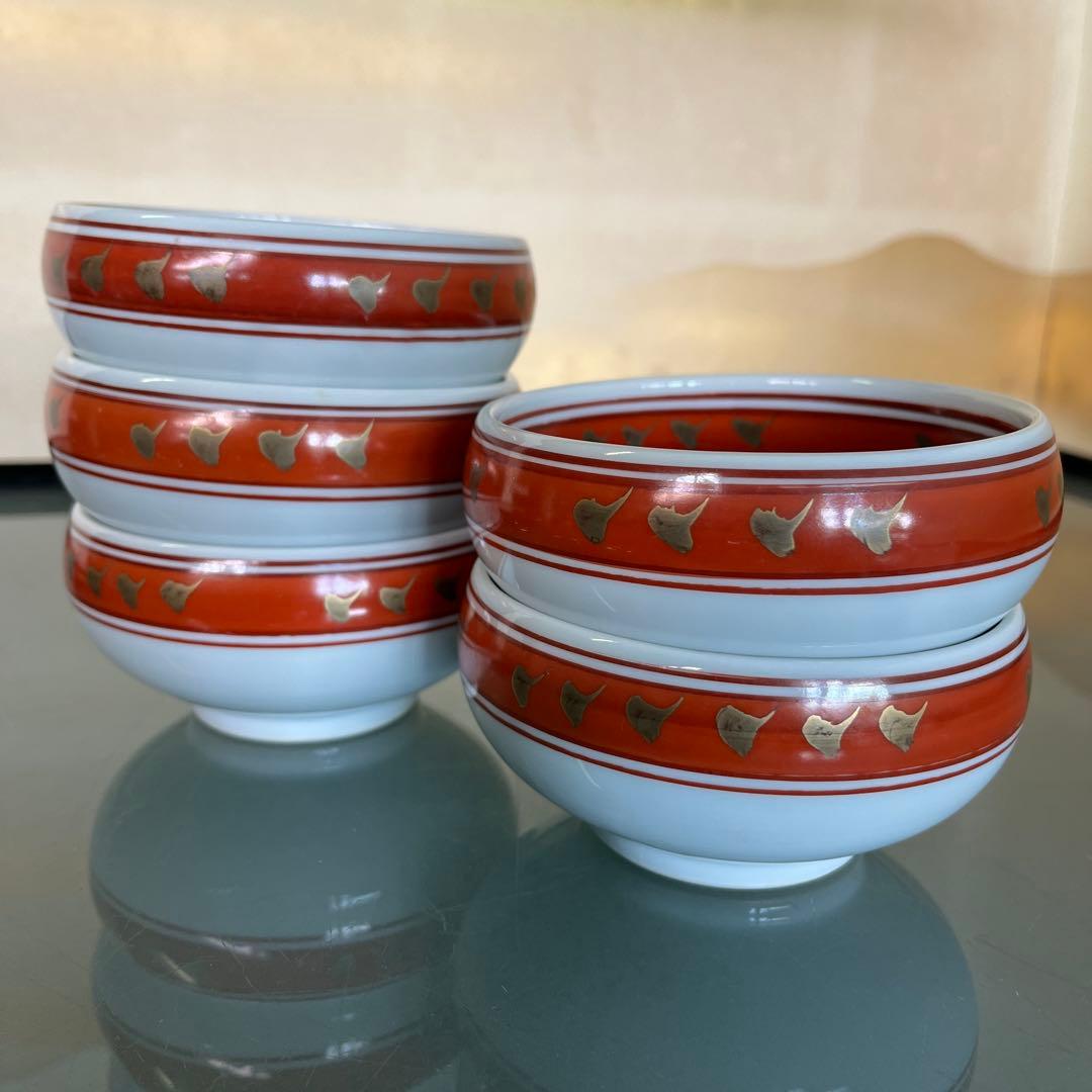 源右衛門　染錦牡丹見込　小鉢5ケセット（F）