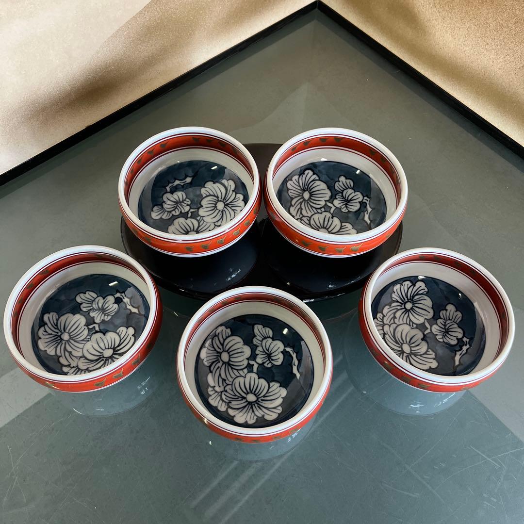 源右衛門　染錦牡丹見込　小鉢5ケセット（F）