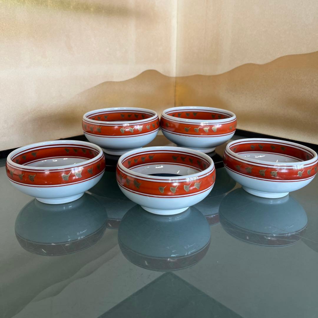 源右衛門　染錦牡丹見込　小鉢5ケセット（F）