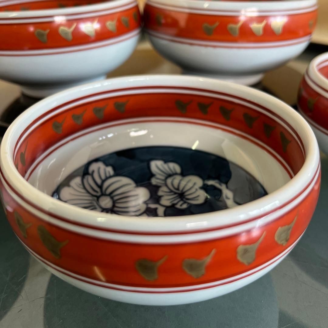 源右衛門　染錦牡丹見込　小鉢5ケセット（F）