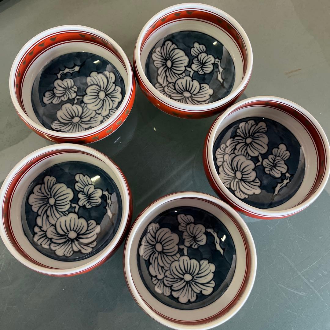 源右衛門　染錦牡丹見込　小鉢5ケセット（F）