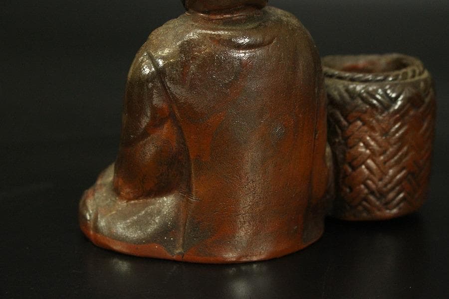 古備前 人物 筆洗 高10.5cm 文房具(A298)