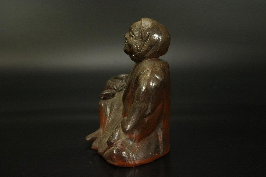 古備前 人物 筆洗 高10.5cm 文房具(A298)