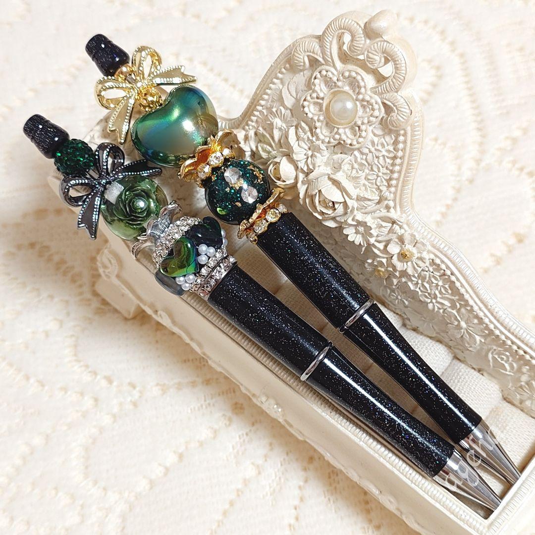 sale‼️N4258 カスタムボールペン2本セット 薔薇ビーズ ハート リボン