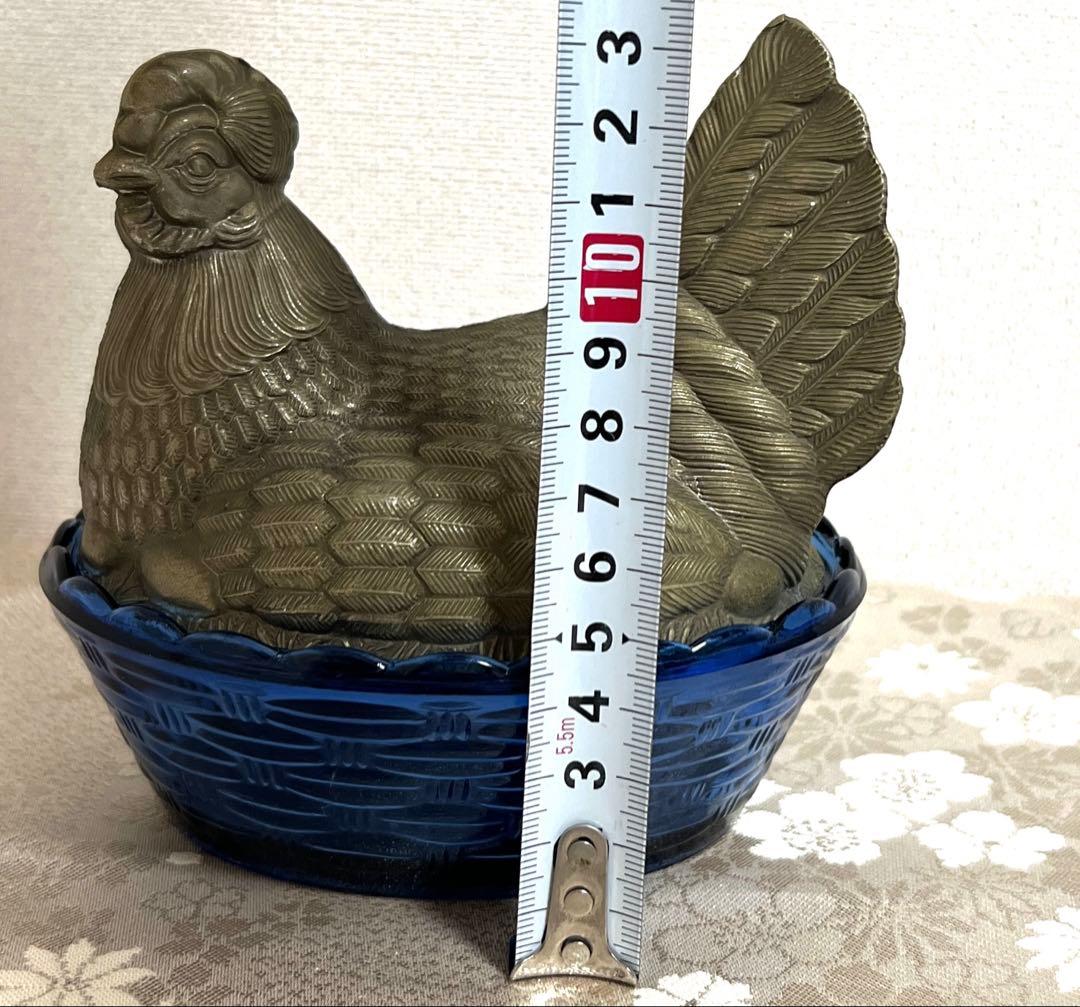 ヴィンテージ アンティーク ニワトリ 真鍮 ガラス 小物入れ